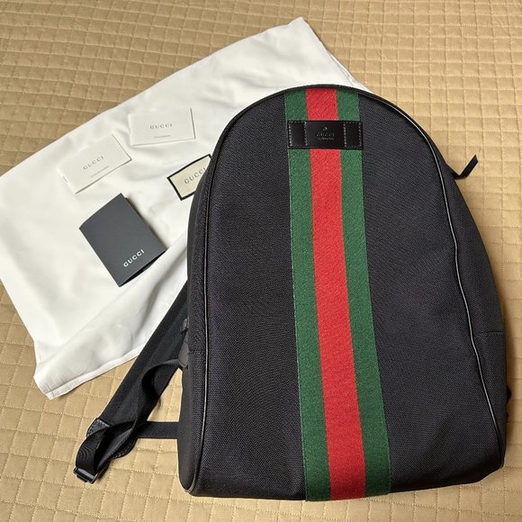 GUCCI CANVAS WEB STRIPED BACKPACK - Picture 1 of 7